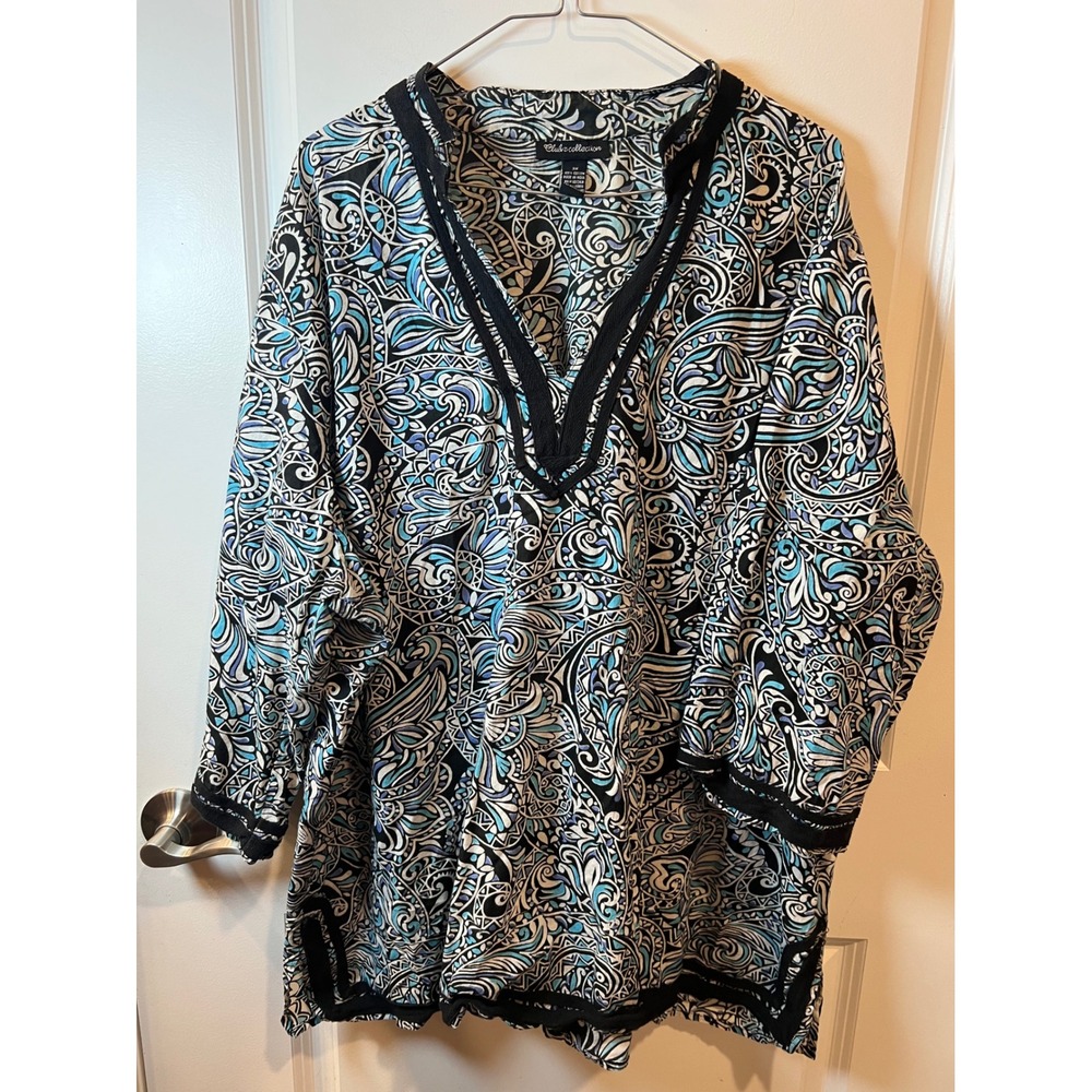 Club Z Collection Womens Tunic Top Paisley Cotton Blue 3X